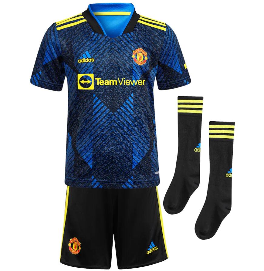 2021/22 Manchester United Kids Third Away Soccer Full Kits Shirt & Shorts & Socks